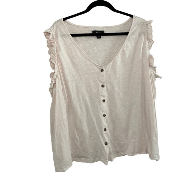 Ellos Women’s Sleeveless Button Front Ruffle Trim Blouse Plus Size - Picture 2 of 4